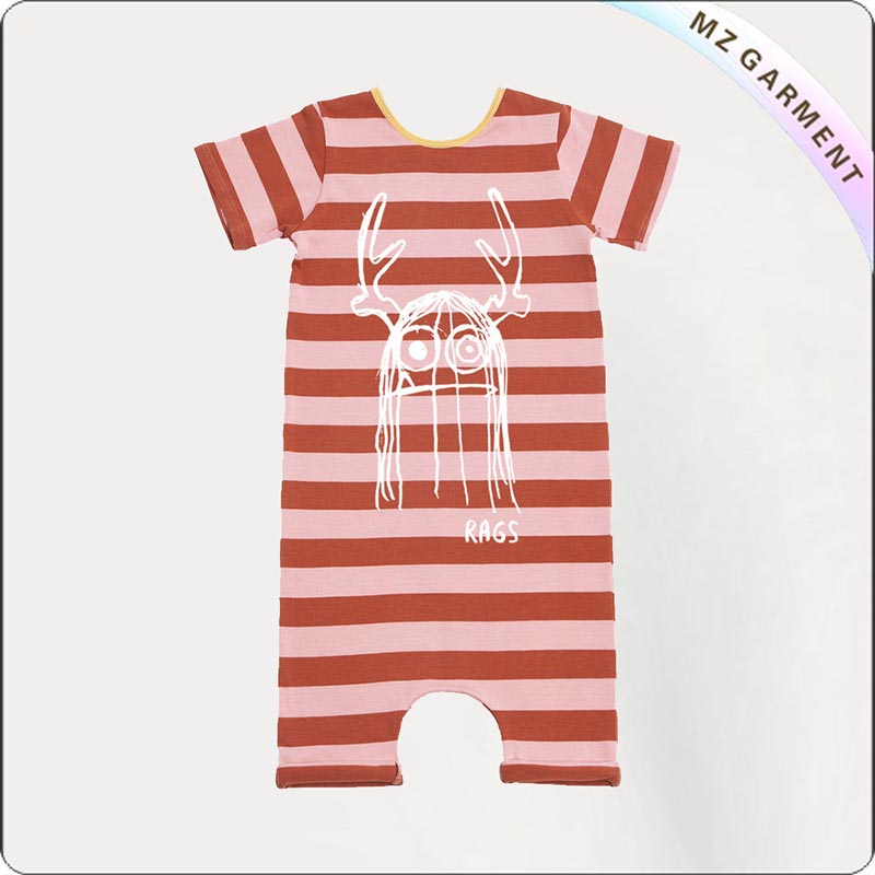 Red Stripe Short Sleeve Romper