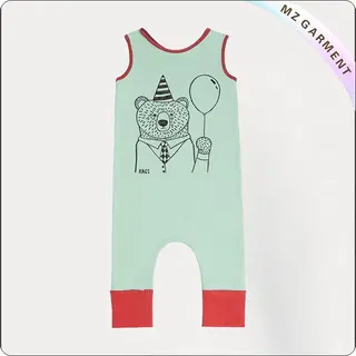 Green Sleeveless Romper with Bea