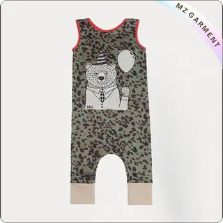 Leopard Sleeveless Romper with Bear