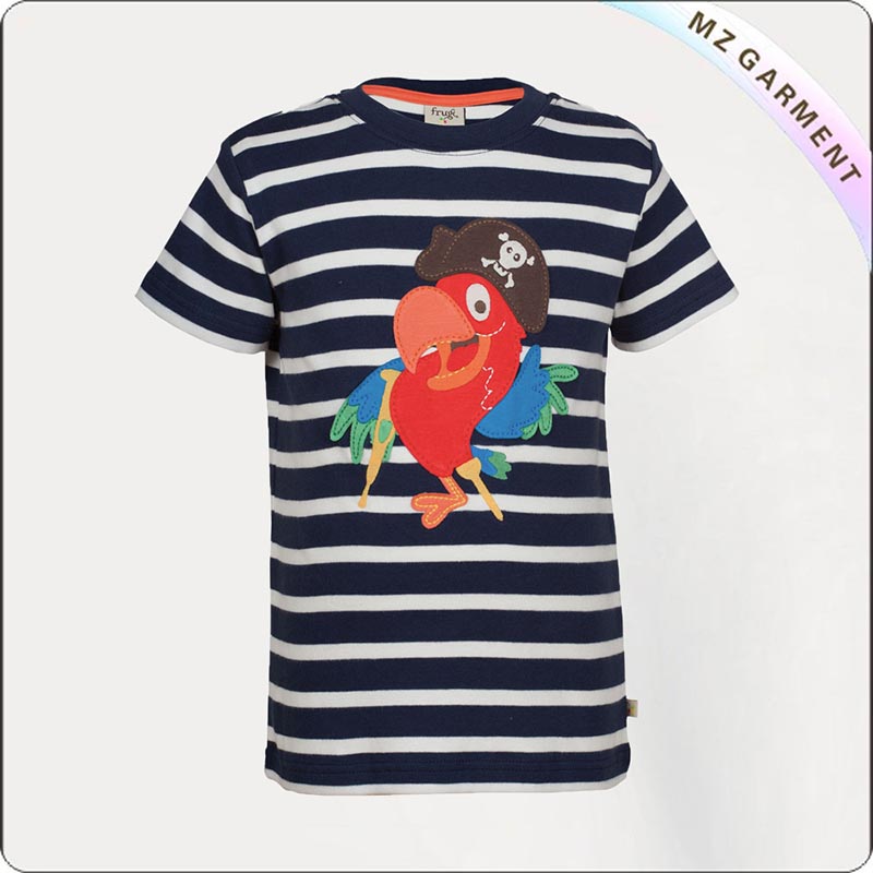 Boys Striped Bird Printed Tee