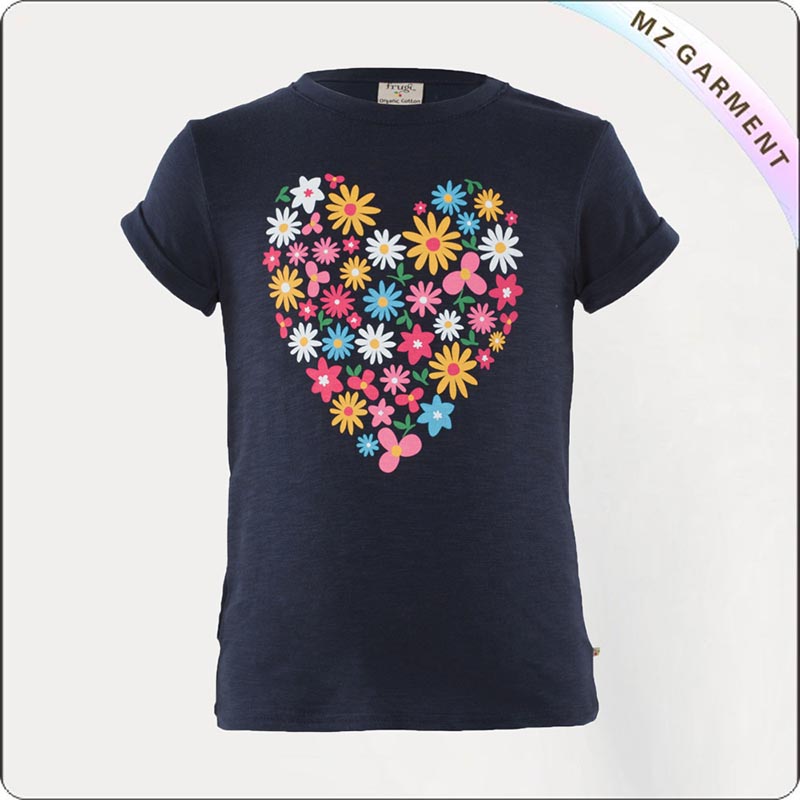Girls Heart Printed Organic Tee