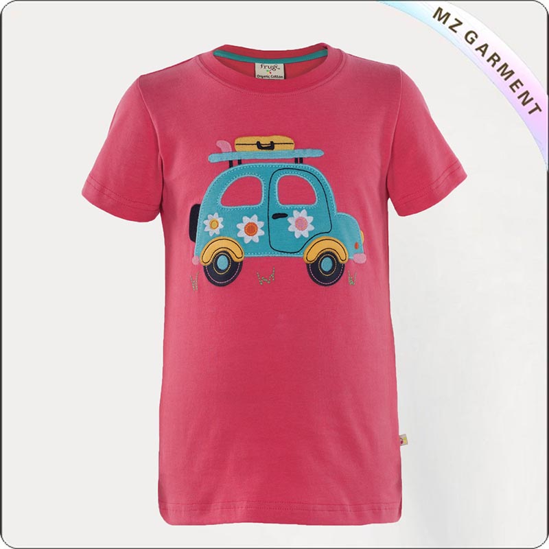 Girls Pink Car Printed Tee