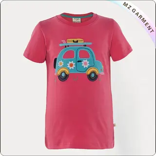Girls Pink Car Printed Tee