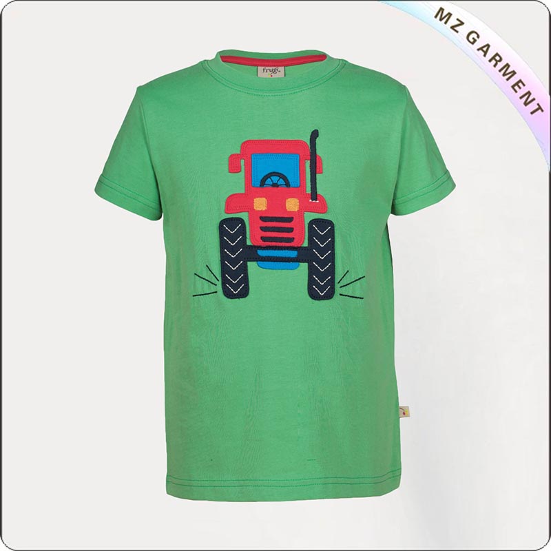 Wheels Applique Tractor Printed Tee