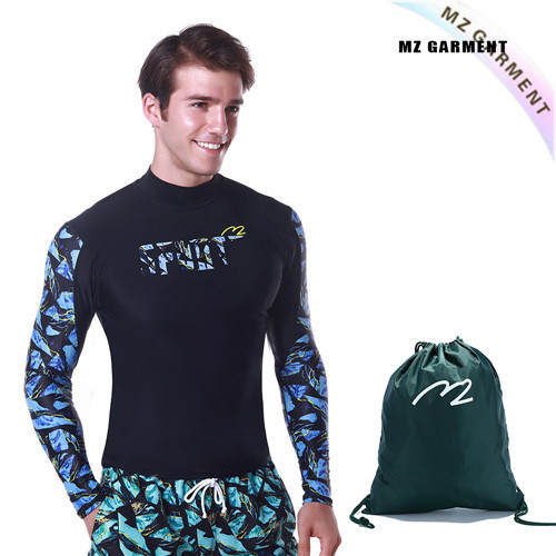 EU Size Male Turtleneck Rash Guard, 82% Nylon, Spandex, Blue