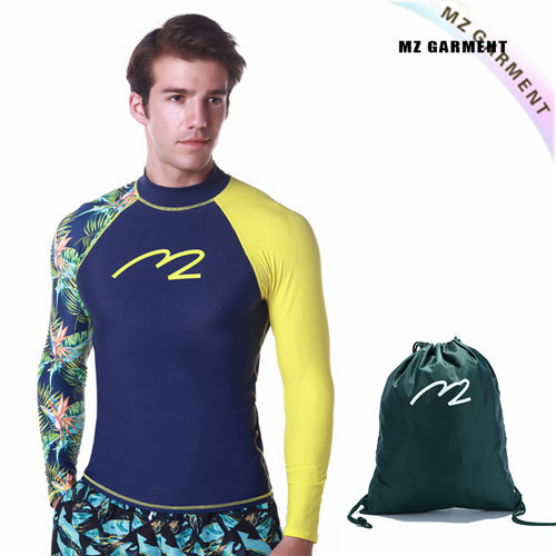 EU Size Mens Water Rash Guards, 82% Nylon, 18% Spandex, SPF 50