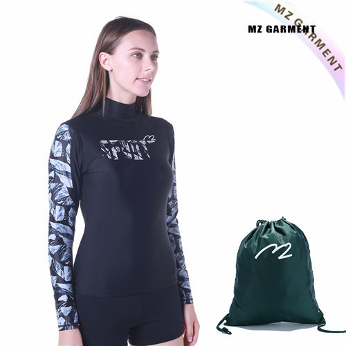 Euro Size Ladies Turtleneck Rash Guard, Nylon, Spandex, White