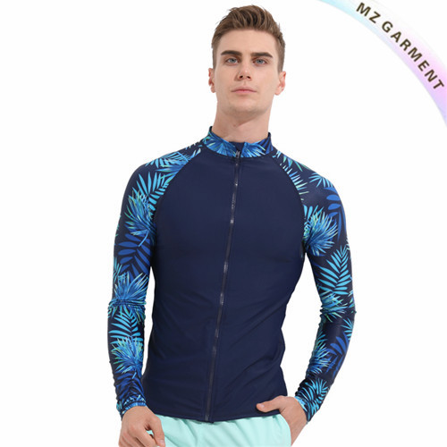 Guys Front Zip Rash Guard, Nylon, Spandex, UPF 50+, OEM Service