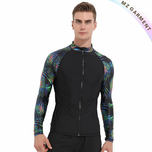 Guys Front Zip Rash Guard, Nylon, Spandex, UPF 50+, OEM Service