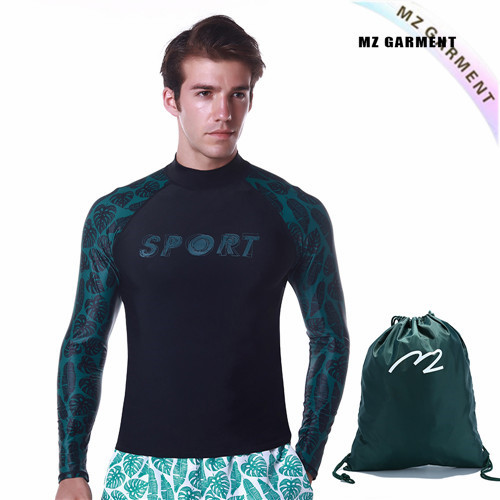 Guys Long Sleeve Rash Guard, European Size, Nylon, Spandex, Green