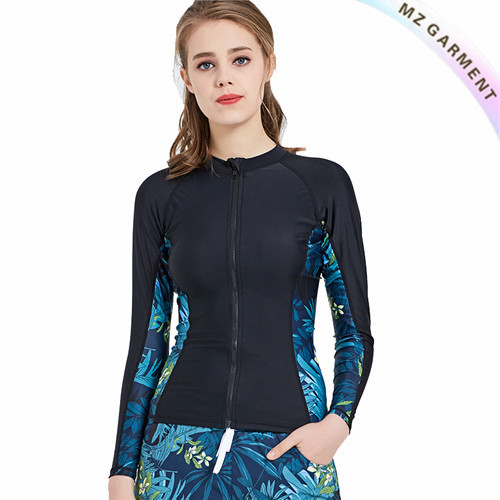 Women Zip Rash Guard, 80% Nylon, 20% Spandex, UPF 50+