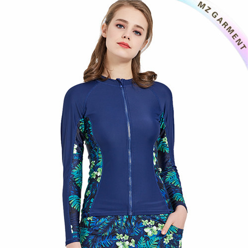 Women Zip Rash Guard, 80% Nylon, 20% Spandex, UPF 50+