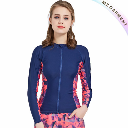 Women Zip Rash Guard, 80% Nylon, 20% Spandex, UPF 50+