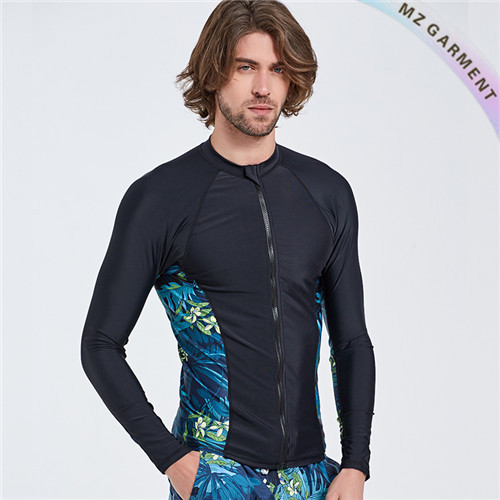 Zip Up Rash Guard For Men, Nylon & Spandex Materials, S-XXL