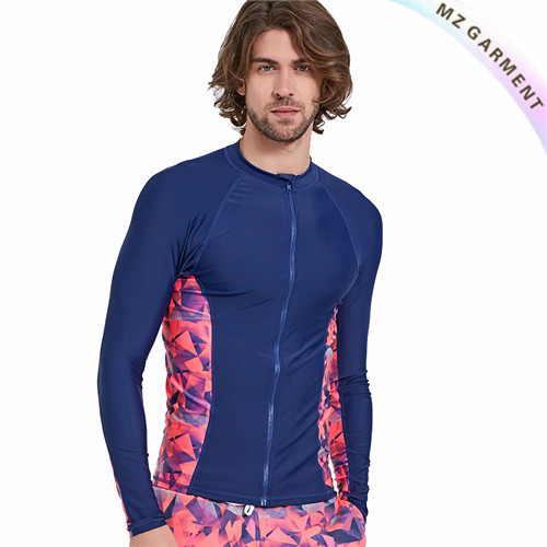 Zip Up Rash Guard For Men, Nylon & Spandex Materials, S-XXL