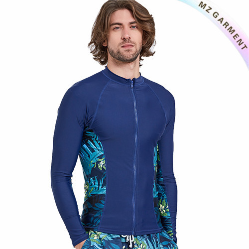 Zip Up Rash Guard For Men, Nylon & Spandex Materials, S-XXL