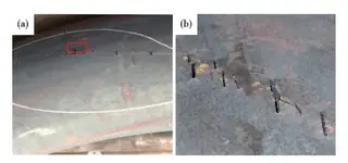 Macromorphology of cracks on the outer arc of the SA-106B steel pipe