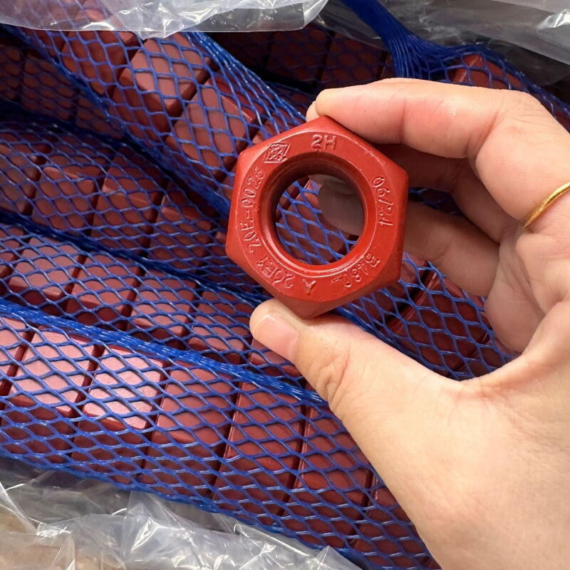 Red Xylan Coated Heavy Hex Nut, API 20E, A194 2H, 1-1/4 Inch