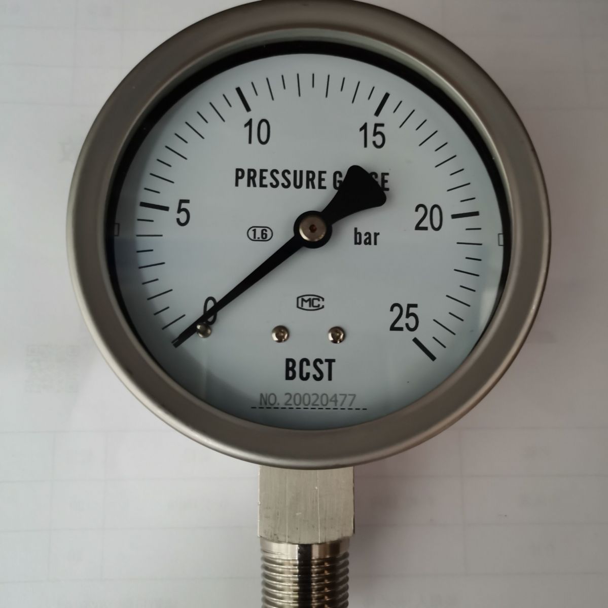 Pressure Gauge, 0-10 Bars, 100D, Type D
