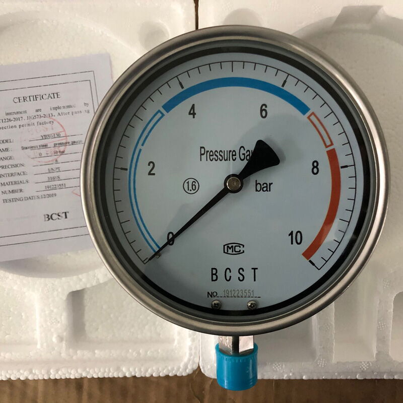SS 316 Pressure Gauge, Stainless Steel, 1/2 Inch, 0-10 Bar