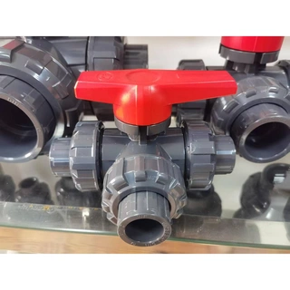 L-Port Three-Way Ball Valve, DIN, UPVC Plastic, DN20, Socket