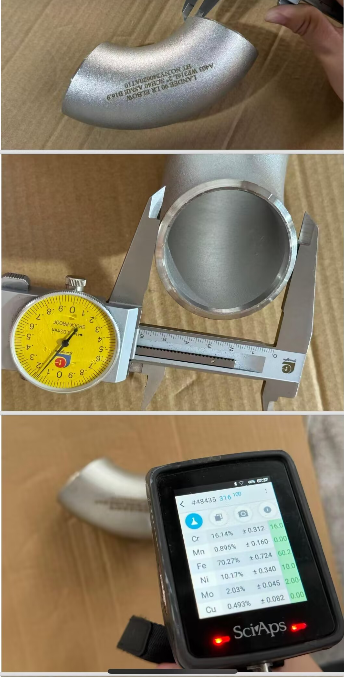 Stainless Steel 90 Degree Elbow under Test & Inspection