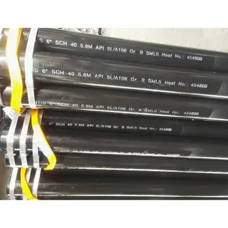 Carbon Steel Seamless Pipes, API 5L/ASTM A106 B, 6 IN, 5.8 M