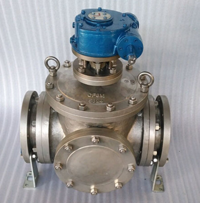 A351 CF8M Three-way Ball Valve, L-port, 8 Inch, CL150, RF, Gear