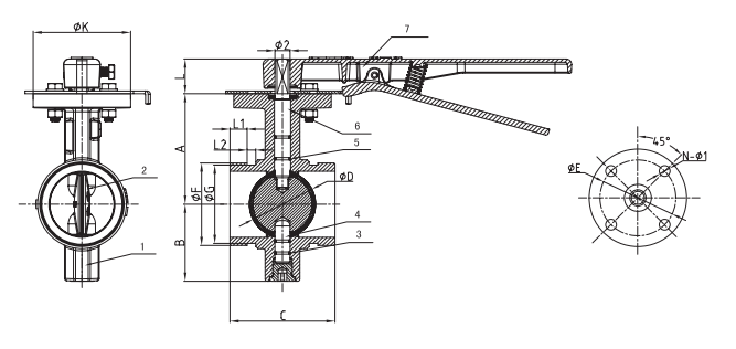 MSS SP-67 Grooved Butterfly Valve Design Drawing