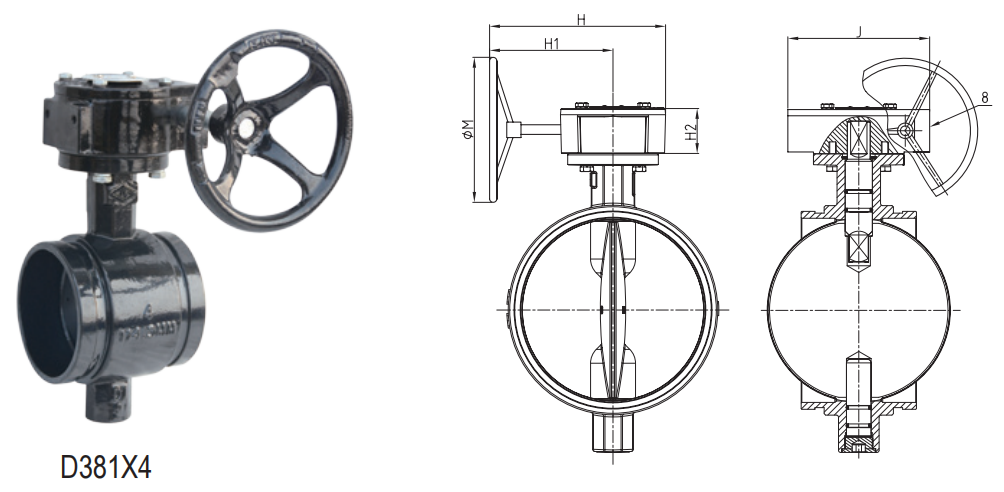 MSS SP-67 Grooved Butterfly Valve Design Drawing