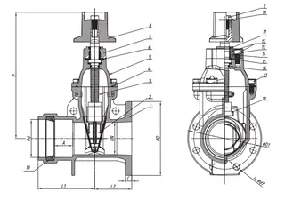 Socket x Flanged NRS Gate Valve Design Drawing