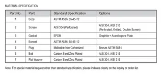 Y-strainer Material Specification