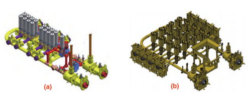 Comparison of traditional cluster manifold and compact integrally forged valves Comparison of traditional cluster manifold and compact integrally forged valves