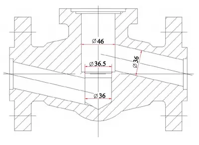 NPS1.5 forged steel valve body plan view