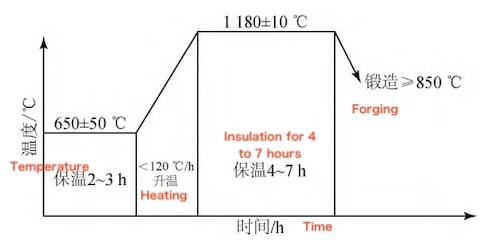 Heating process prior to forging the ingot