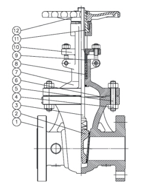 Drawing: Cast Steel Gate Valves, DIN EN 12516-1, BS EN ISO 10434, EN1984